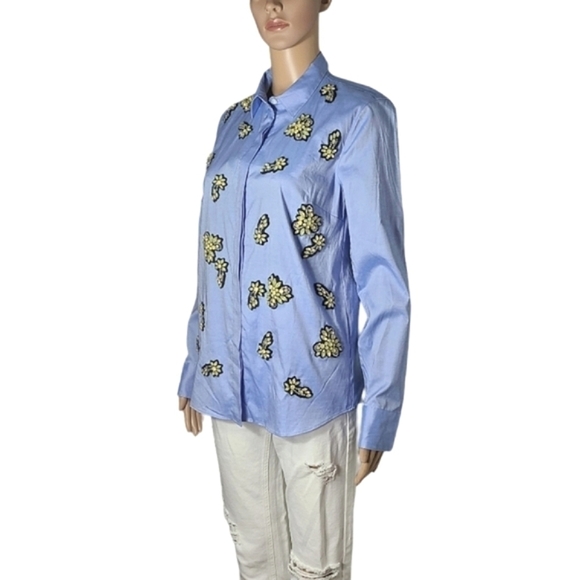J CREW Blue Stone Embellished 100% Cotton Button-Up Shirt Women's Size 6 - Picture 13 of 15
